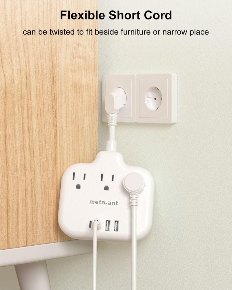 meta-ant European Travel Plug Adapter 3 inch, International Plug Adapter, US to Europe Plug Adapter with 3 Outlets 4 USB Ports(2 USB C), Type E F Power Adapter to EU Germany Spain France Portugal Iceland - Image 5